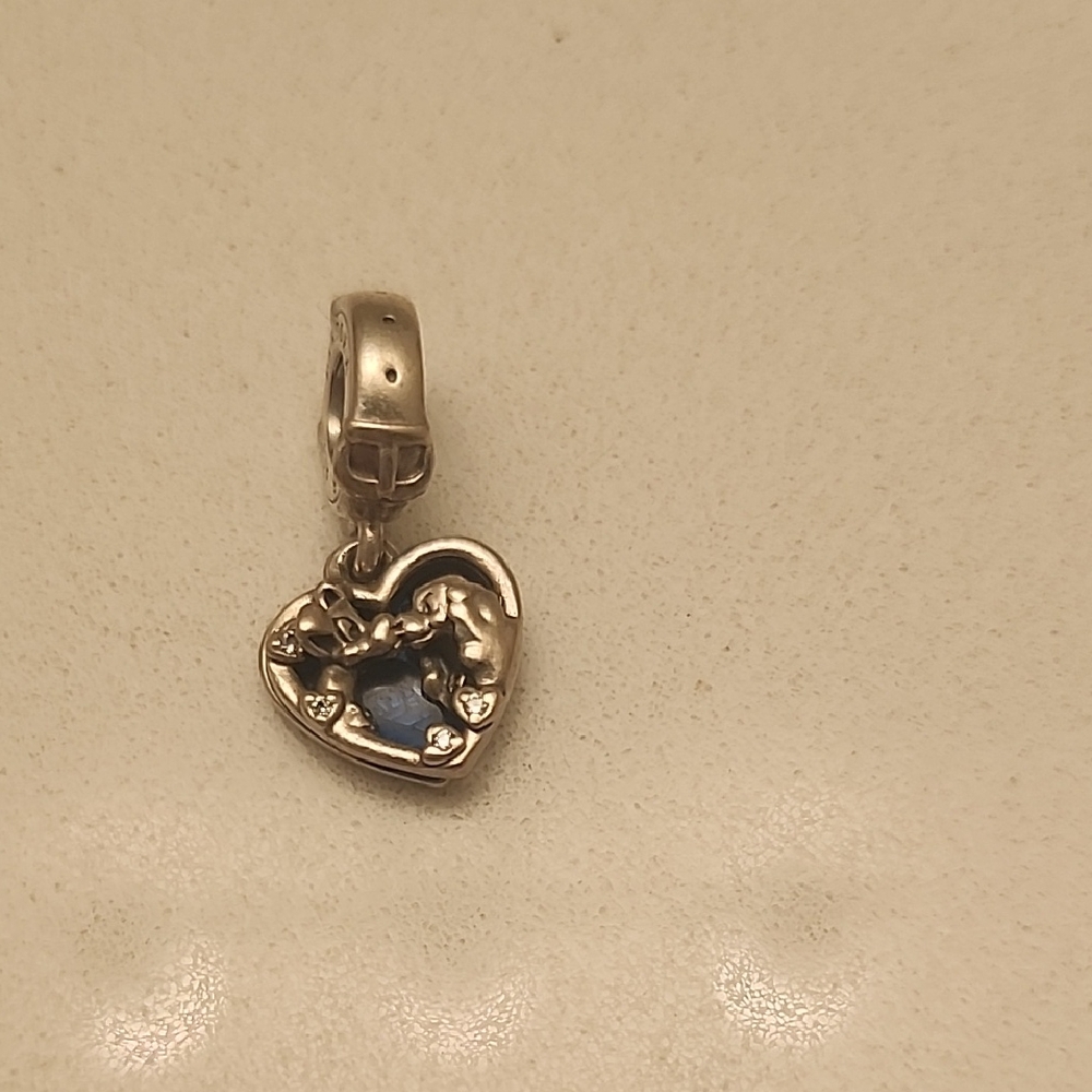 Silver Heart Charm with Blue Accent